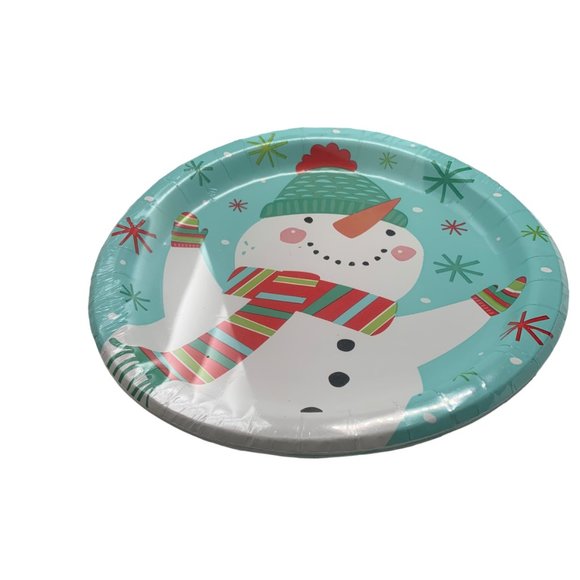 Smiling Snowman 9" Paper Plates Two 8-Packs and Vinyl Tablecloth Set New Sealed - Picture 3 of 4